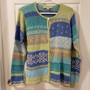 David Brooks Women's Multicoloured Patchwork Snowflake Button Sweater - Size L